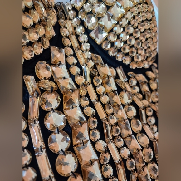 Lydia USA black corset bodysuit with gold bead embelishments. - Picture 4 of 8